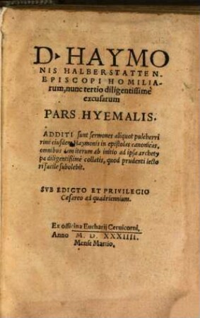 Homiliae in Evangelia dominicalia : pars hyem. et aestiv.