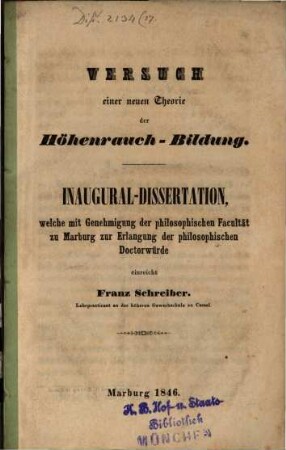 Versuch einer neuen Theorie der Höhenrauch-Bildung : Inaugural-Dissertation