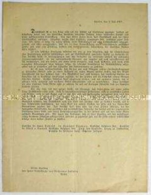 Offener Brief mehrerer bedeutender Persönlichkeiten an Reichskanzler von Bethmann Hollweg über die "Friedenspolitik" Deutschlands