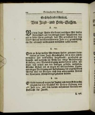 Sechszehender Articul. Von Jagd- und Holtz- Sachen.
