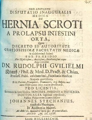Disputatio Inauguralis Medica De Hernia Scroti A Prolapsu Intestini Orta