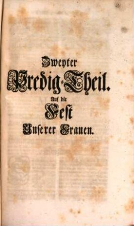 Predigen, auf die Festtäg Unseres Herrns, 2. Predigen auf die Fest-Täg Unser Lieben Frauen