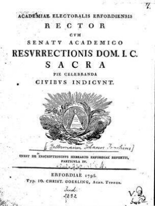 In: De inscriptionibus Hebraicis Erfordiae repertis ; Band 4