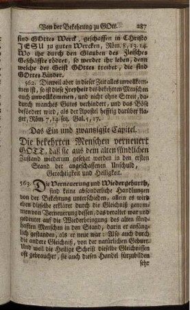 Das Ein und zwantzigste Capitel. Die bekehrten Menschen verneuert Gott [...] – Das zwey und zwantzigste Capitel. Die bekehrte Menschen gebieret Gott von neuen [...]