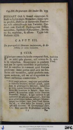 Caput III. De praerogativis librorum laudatorum, de defectibus ac vitiis eorundem.