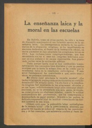 La enseñanza laica y la moral en las escuelas