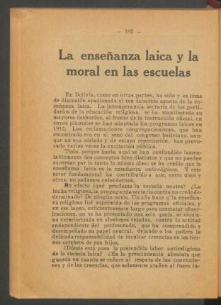 La enseñanza laica y la moral en las escuelas