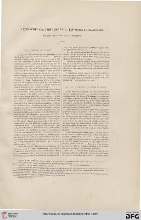 8: Recherches sur l'histoire de la tapisserie en Allemagne d'après des documents inédits, [1]