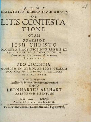 Dissertatio Juridica Inauguralis De Litis Contestatione