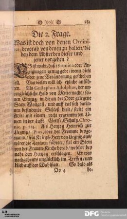 Die 2. Frage. Was ist doch von denen Ominibus, bevorab von denen zu halten/ die bey dem Absterben dieser und jener vorgehen?