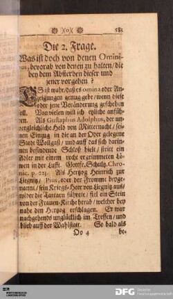 Die 2. Frage. Was ist doch von denen Ominibus, bevorab von denen zu halten/ die bey dem Absterben dieser und jener vorgehen?