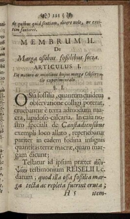 Membrum II. De Marga oßibus foßilibus socia.