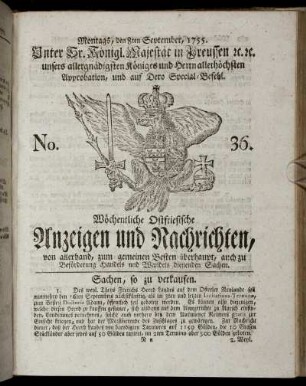 No. 36. Montags, den 8ten September, 1755.