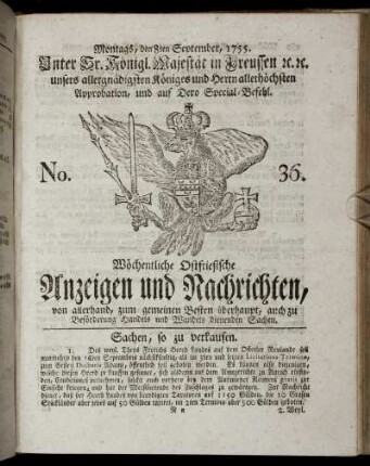No. 36. Montags, den 8ten September, 1755.