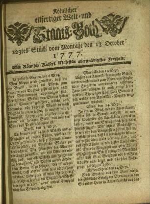 Kölnischer eilfertiger Welt- und Staats-Both. 1777-1777