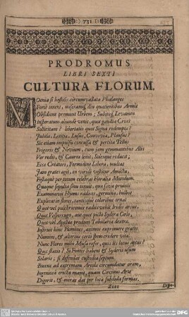 Prodromus. Liber Sexti. Cultura Florrum.