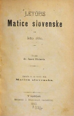Letopis Matice Slovenske. 1880