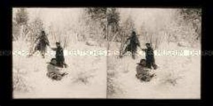 Gruppe Wanderer im Schnee, Zittauer Gebirge