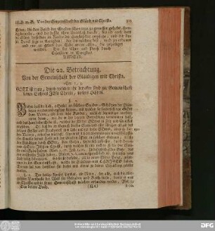 Die 22. Betrachtung. Von der Gemeinschaft der Gläubigen mit Christo.