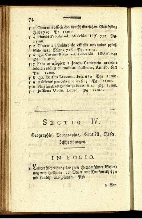 Sectio IV. Geographie, Topographie, Statistik, Reisebeschreibungen.