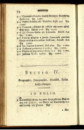 Sectio IV. Geographie, Topographie, Statistik, Reisebeschreibungen.