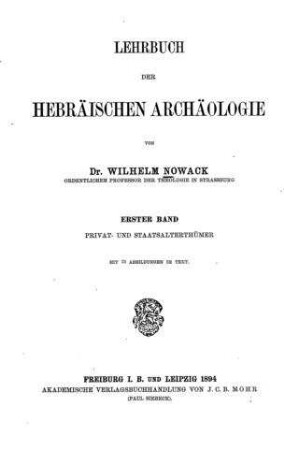 Lehrbuch der hebräischen Archäologie / bearb. von Wilhem Nowack