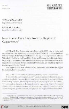 13: New Roman coin finds from the region of Częstochowa