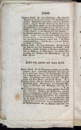 Inhalt des zweiten und letzten Theils