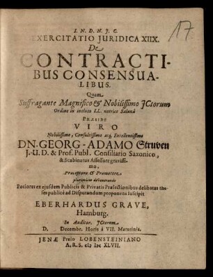 Exercitatio Iuridica XIIX. De Contractibus Consensualibus