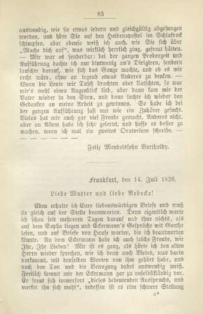 An seine Mutter und Rebecka. Frankfurt, den 14. Juli 1836