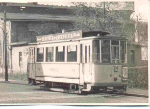 Straßenbahn. Detmold. Bahnhof, im Hintergrund der Wasserturm
