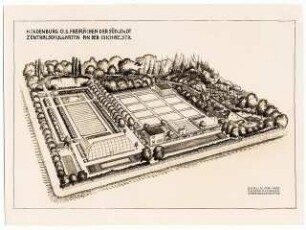 Zentralschulgarten an der Michaelstraße, Hindenburg: Perspektivische Ansicht (Vogelschau)