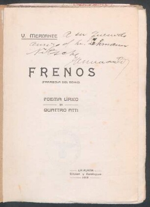 [Dedicatoria manuscrita a Robert Lehmann-Nitsche]