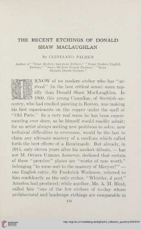 The recent etchings of Donald Shaw MacLaughlan