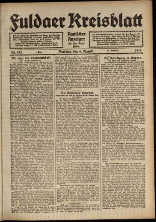 Erste Ausgabe vom Samstag, den 09. August 1919.