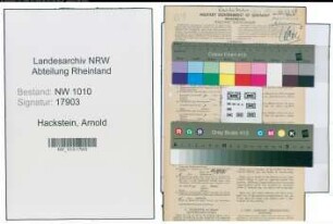 Entnazifizierung Arnold Hackstein , geb. 16.07.1903 (Bahnbeamter)