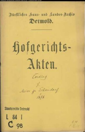 Cording, Iggenhausen gegen Henrich Meier zu Eckentrup (Eckendorf) - Schuldforderung