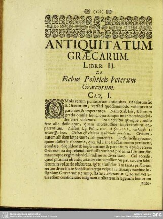 Antiquitatum Graecarum. Liber II. De Rebus Politicis Veterum Graecorum