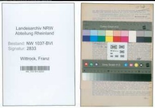 Entnazifizierung Franz Wittrock , geb. 25.02.1895 (Postassistent)