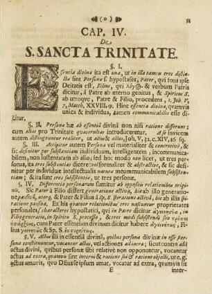Cap. IV. De S. Sancta Trinitate.