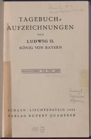 Tagebuch-Aufzeichnungen von Ludwig II., König von Bayern