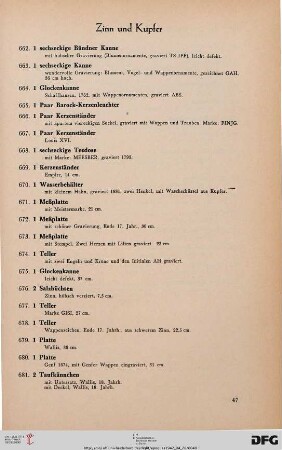 Zinn und Kupfer (Nr. 662-696)