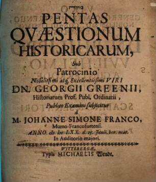 Pentas quaestionum historicarum