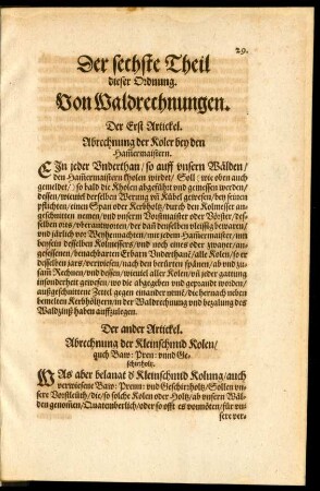 Der sechste Theil dieser Ordnung. Von Waldrechnungen.