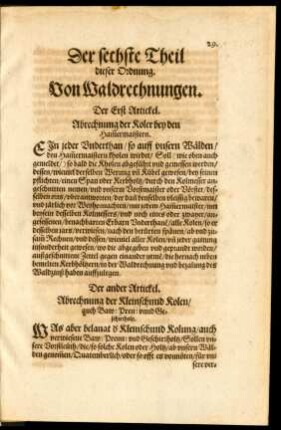 Der sechste Theil dieser Ordnung. Von Waldrechnungen.
