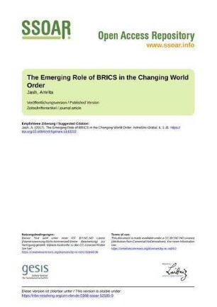 The Emerging Role of BRICS in the Changing World Order
