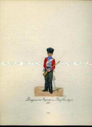 Uniformdarstellung, Dragoner des Chevauleger-Regiments "von Polenz", 1811. Aus: Sammelmappe "Sachsens Militär", Königliche Arsenalsammlung.
