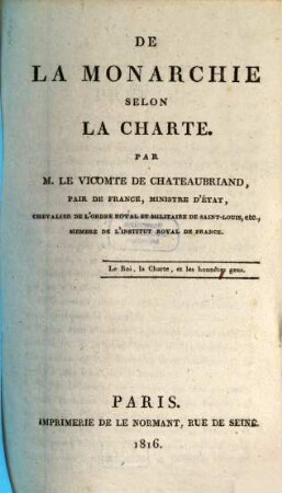 De la monarchie selon la charte