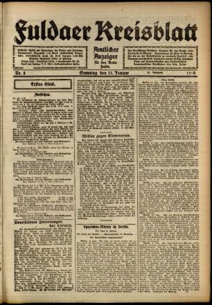 Erste Ausgabe vom Samstag, den 11. Januar 1919.