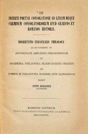 De incerti poetae consolatione ad Liviam deque carminum consolatoriorum apud Graecos et Romanos historia